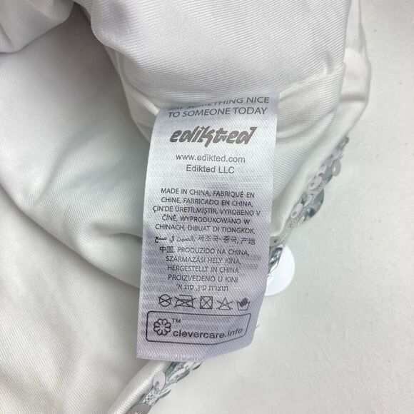 Edikted Sabina Low Rise Sequin Mini Skirt in Silver sz Disco Skirt Mirror Ball - Picture 7 of 8